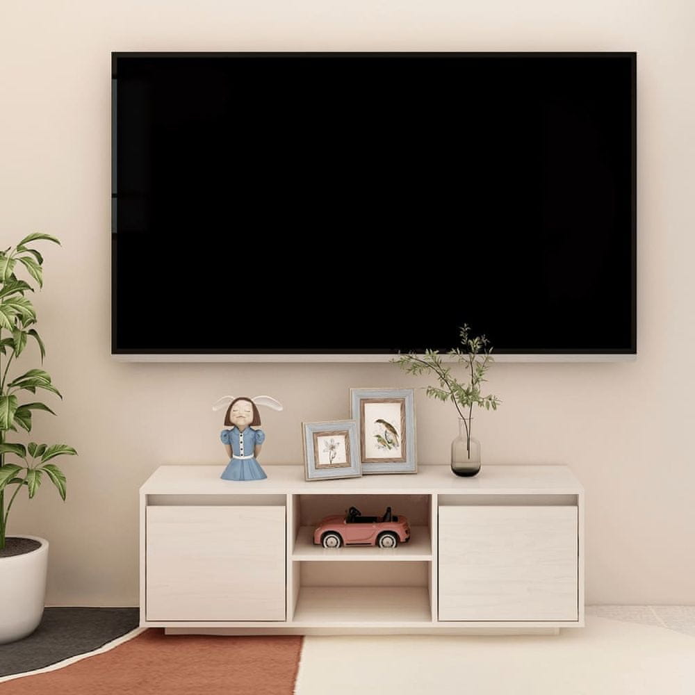 Vidaxl TV skrinka biela 110x30x40 cm borovicový masív